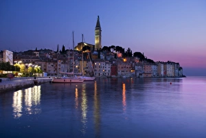 Rovinj Prints: Old Town and St. Euphemias Church at dusk, Rovinj, Istria, Croatia, Adriatic, Europe