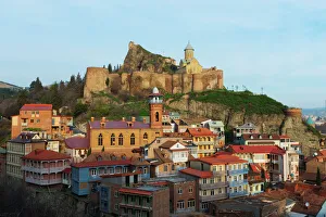 Balcony Prints: Old town and St. Nicholas church on top of Narikala Fortress, Tbilisi, Georgia, Caucasus