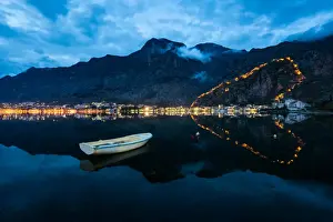 Montenegro Prints: The Old Town (stari grad) and fortress of Kotor reflected in Kotor Bay