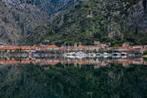 Montenegro Prints: Old Town (stari grad) of Kotor reflected in Kotor Bay, UNESCO World Heritage Site