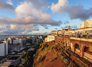 Typically Brazilian Prints: Old Town at sunset, Salvador, State of Bahia, Brazil, South America