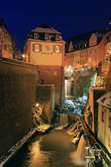 Old town and waterfall on River Leuk, Saarburg, Saar Valley, Rhineland-Palatinate