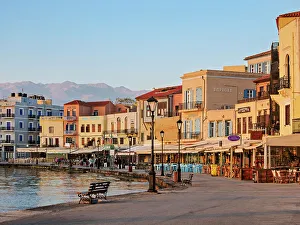 Chania Prints: Old Town Waterfront at sunrise, City of Chania, Crete, Greek Islands, Greece, Europe