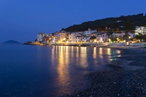 Livorno Province Prints: The old village of Marciana Marina at dusk, Elba Island, Livorno Province, Tuscany