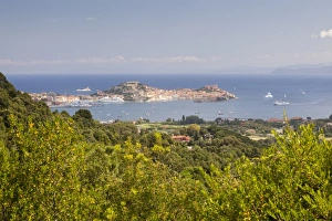 Livorno Province Prints: Old village of Porto Azzurro on promontory, Elba Island, Livorno Province, Tuscany