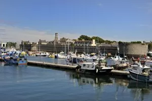 Old walled town seen from the fishing harbour, Concarneau, Finistere, Brittany