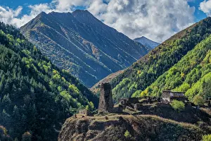Preservation Prints: Old watch tower stands on the border of South Ossetia in the Caucasus mountains of North Ossetia