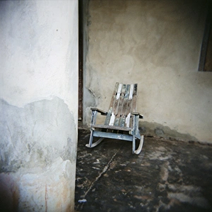 Fish Eye Lens Prints: Old wooden chair on porch, Vinales, Cuba, West Indies, Central America