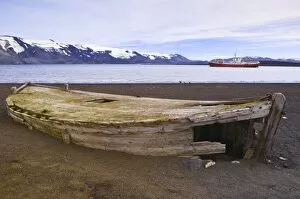 Old wooden whaling boat on beach at Whalers Bay, Deception Island