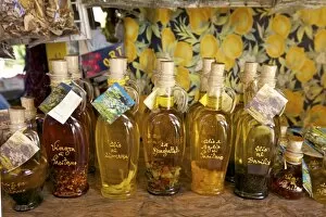 Images Dated 29th April 2010: Olive oil for sale on market stall near Positano, Amalfi Coast road, Campania