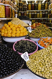 Objects Prints: Olive stall, Medina Souk, Marrakech, Morocco, North Africa, Africa