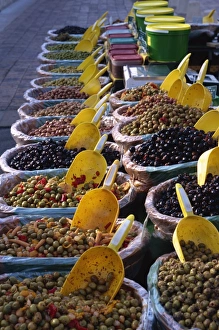 Olives Prints: Olives on market stall, Provence, France, Europe