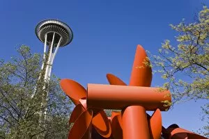 Images Dated 21st May 2010: Olympic Iliad sculpture by Alexander Liberman and Space Needle, Seattle Center