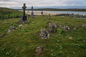 Gravestone Prints: Omey Island Graveyard, Connemara, County Galway, Connacht, Republic of Ireland, Europe