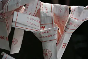 Hanging Prints: Omikuji fortune-telling papers, Tokyo, Japan, Asia
