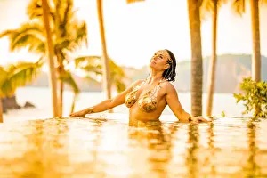 Ondalinda festival, Gold infinity pool photo shoot, El Careyes, Mexico, North America
