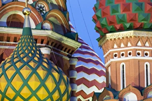 Detail of the onion domes of St. Basils Cathedral in Red Square, UNESCO World Heritage Site, Moscow, Russia, Europe