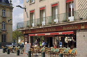 Manche Prints: Open air pavement cafe, hotel and brasserie, Coutances, Cotentin Peninsula