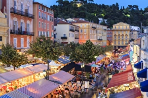 Open air restaurants in Cours Saleya, Nice, Alpes-Maritimes, Provence, Cote d Azur, French Riviera, France, Europe