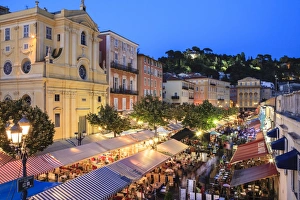 Open air restaurants in Cours Saleya, Nice, Alpes-Maritimes, Provence, Cote d Azur, French Riviera, France, Europe