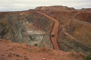 Gold Mining Prints: Open cut deep pit gold mining, taken in 1990, Kalgoorlie, Western Australia