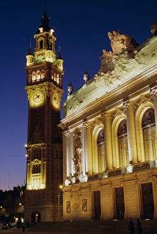 Clock Prints: Opera and Chamber of Commerce, Lille, Nord, France, Europe