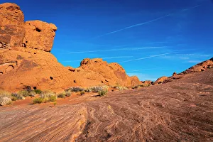 Orange rock formations near Rainbow Vista, Valley of Fire State Park, Nevada, United States of America, North America