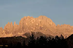 Bolzano Prints: Orange sunset named enrosadira on Catinaccio mountain, Val di Tires, Bolzano, Italy