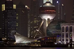 Pu Dong Prints: The Oriental Pearl Tower illuminated at night in the Lujiazui financial district of Pudong