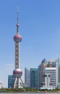 Pu Dong Prints: Oriental Pearl TV tower and Pudong skyscrapers, Shanghai, China, Asia