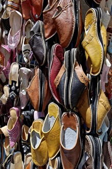 Leather Prints: Oriental slippers for sale in the medina