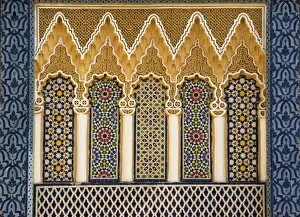 Images Dated 7th September 2007: Ornate architectural detail above the entrance to the Royal Palace, Fez
