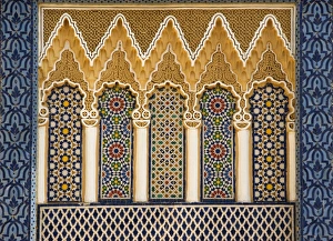 Images Dated 7th September 2007: Ornate architectural detail above the entrance to the Royal Palace, Fez
