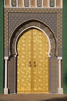 Images Dated 12th November 2009: Ornate bronze doorway, Royal Palace, Fez el-Jedid, Fez, Morocco, North Africa, Africa