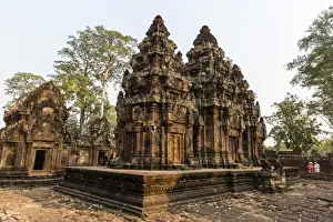 10th Century Prints: Ornate carvings in red sandstone at Banteay Srei Temple in Angkor