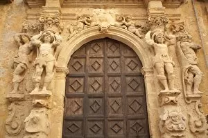 Images Dated 27th September 2010: Ornate doorway in the Santa Veneranda square, Mazzara del Vallo, Sicily, Italy, Europe