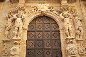 Doorways Prints: Ornate doorway in the Santa Veneranda square, Mazzara del Vallo, Sicily, Italy, Europe