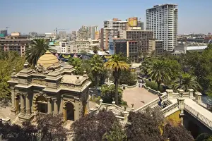 Santiago Prints: The ornate entrance gate to Santa Lucia Hill facing the major thoroughfare of Avenida Liberatador Bernardo O Higgins