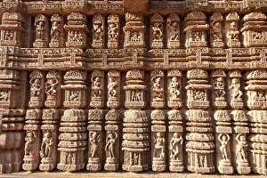Ornate erotic carvings on 13th century Konarak Sun temple, UNESCO World Heritage Site, Konarak, Orissa, India, Asia