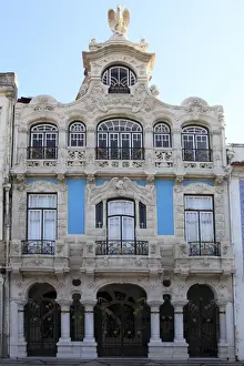 Art Nouveau Prints: The ornate facade of one of the many Art Nouveau style buildings that line the Central Canal in Aveiro