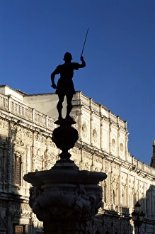 Height Prints: Ornate facade of the City Hall (Ayuntamiento) behind statue