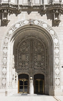 Gothic Style Prints: Ornate Gothic style entrance to the Tribune Tower