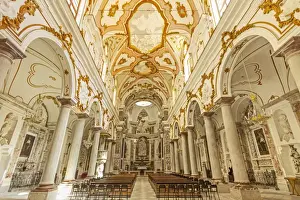 Trapani Prints: Ornate interior columns, stucco and friezes in the Cathedral of San Lorenzo in this historic northwest port city