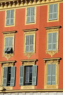 Port Lympia Prints: Ornate shuttered windows, Port Lympia in the Quartier du Port, Nice, Alpes Maritimes