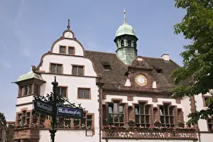 Freiburg Prints: Ornate street sign and 16th century Altes Rathaus (Old City Hall) built 1559