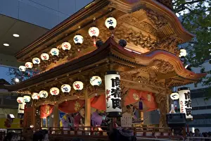 Parades Prints: Ornate wooden floats with musicians performing during the Gotenyatai Hikimawashi Festival in Hamamatsu