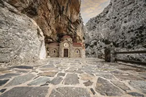 Agios Nikolaos Prints: Orthodox chapel Agios Nikolaos nestled in rocks in Kotsifou canyon, Crete island