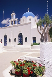 Akrotiri Prints: Orthodox Christian church and square