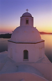 Thira Prints: Orthodox Church at Sunset, Thira, Santorini, Cyclades, Greece