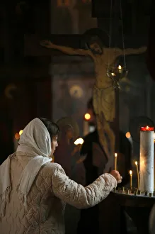 Crucifixion Prints: Orthodox devotee, Paris, Ile de France, France, Europe